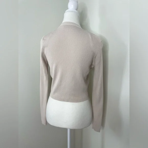 Zara Ecru Ribbed Knitted Crop Cardigan M - Picture 6 of 14